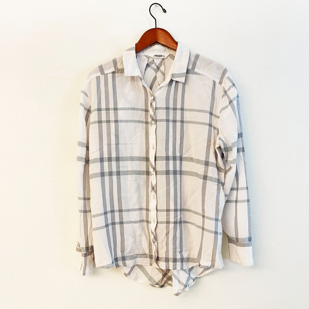 Mountain Khakis Ws White Gray Plaid Mesa Long Sleeve Button Shirt, size L